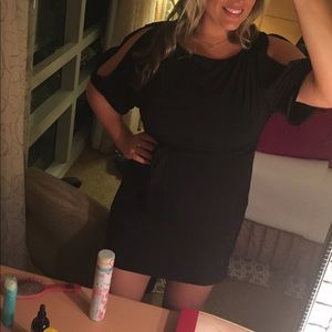 black dress, cold shoulder, elastic waist